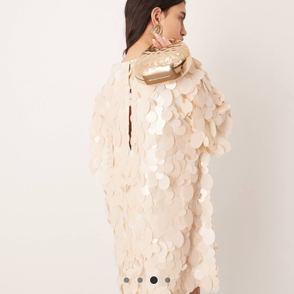 ASOS EDITION embellished matte disc sequin t-shirt mini dress in off white 14 - Picture 2 of 2